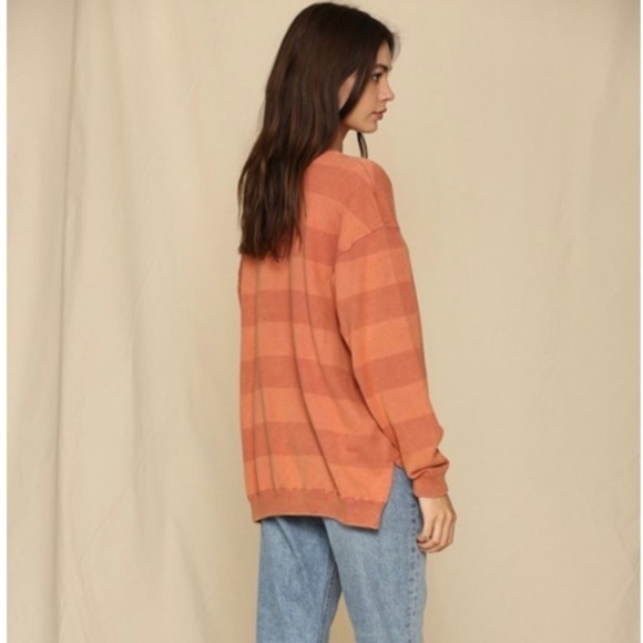 Brick LS V-Stitched Neck Striped Sweatshirt - Picture 3 of 9